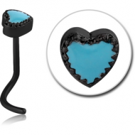 BLACK PVD COATED SURGICAL STEEL CURVED NOSE STUD - HEART PIERCING