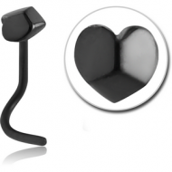 BLACK PVD COATED SURGICAL STEEL CURVED NOSE STUD - 3D HEART PIERCING
