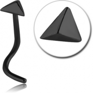 BLACK PVD COATED SURGICAL STEEL CURVED NOSE STUD - 3D TRIANGLE PIERCING