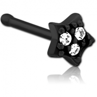 BLACK PVD COATED SURGICAL STEEL JEWELLED NOSE BONE - STAR PIERCING