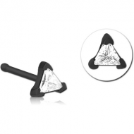 BLACK PVD COATED SURGICAL STEEL JEWELLED NOSE BONE - TRIANGLE PIERCING