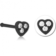 BLACK PVD COATED SURGICAL STEEL JEWELLED NOSE BONE - HEART PIERCING