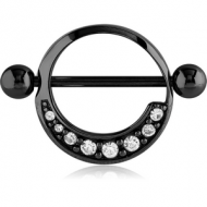 BLACK PVD COATED SURGICAL STEEL JEWELLED NIPPLE SHIELD - ROUND PIERCING