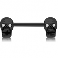 BLACK PVD COATED SURGICAL STEEL NIPPLE BAR - SKULL