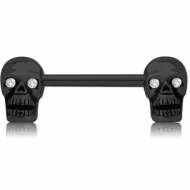 BLACK PVD COATED SURGICAL STEEL NIPPLE BAR - SKULL PIERCING