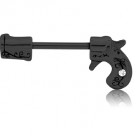 BLACK PVD COATED SURGICAL STEEL NIPPLE BAR - GUN PIERCING