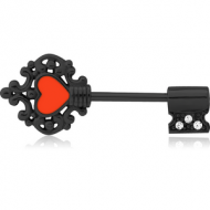 BLACK PVD COATED SURGICAL STEEL ENAMEL NIPPLE SHIELD - HEART KEY