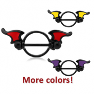 BLACK PVD COATED SURGICAL STEEL ENAMEL NIPPLE SHIELD - BATWING