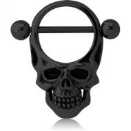 BLACK PVD COATED SURGICAL STEEL NIPPLE SHIELD BAR - ROUND SKULL PIERCING