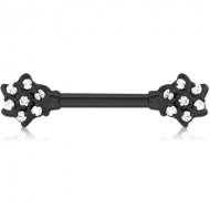 BLACK PVD COATED SURGICAL STEEL JEWELLED NIPPLE BAR