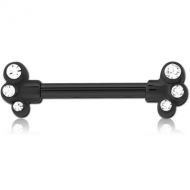 BLACK PVD COATED SURGICAL STEEL JEWELLED NIPPLE BAR