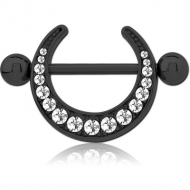 BLACK PVD COATED SURGICAL STEEL JEWELLED NIPPLE SHIELD