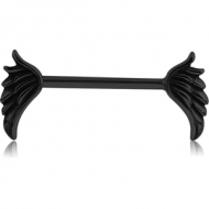 BLACK PVD COATED SURGICAL STEEL NIPPLE BAR - WINGS PIERCING