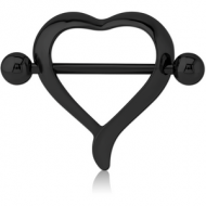 BLACK PVD COATED SURGICAL STEEL NIPPLE SHIELD - HEART PIERCING