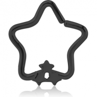 BLACK PVD COATED SURGICAL STEEL OPEN STAR SEAMLESS RING - TRIPLE STAR PIERCING