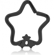 BLACK PVD COATED SURGICAL STEEL OPEN STAR SEAMLESS RING - TRIPLE STAR