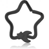 BLACK PVD COATED SURGICAL STEEL OPEN STAR SEAMLESS RING - CRESCENT AND STAR PIERCING
