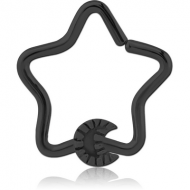 BLACK PVD COATED SURGICAL STEEL OPEN STAR SEAMLESS RING - CRESCENT PIERCING