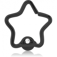 BLACK PVD COATED SURGICAL STEEL JEWELLED OPEN STAR SEAMLESS RING - HALF OPEN EYE PIERCING