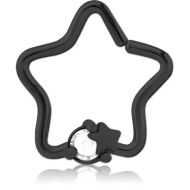 BLACK PVD COATED SURGICAL STEEL JEWELLED OPEN STAR SEAMLESS RING - STAR AND GEM PIERCING