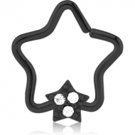 BLACK PVD COATED SURGICAL STEEL JEWELLED OPEN STAR SEAMLESS RING - STAR PRONGS PIERCING