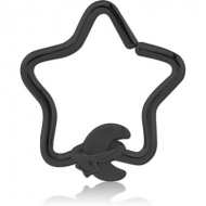 BLACK PVD COATED SURGICAL STEEL OPEN STAR SEAMLESS RING - ANNULAR ECLIPSE AND STAR PIERCING