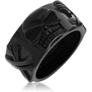 BLACK PVD COATED SURGICAL STEEL RING WITH ENAMEL - SKULL