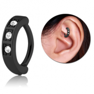 BLACK PVD COATED SURGICAL STEEL JEWELLED ROOK CLICKER PIERCING
