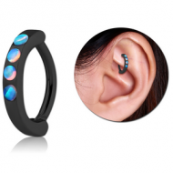 BLACK PVD COATED SURGICAL STEEL SYNTHETIC OPAL ROOK CLICKER PIERCING
