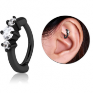 BLACK PVD COATED SURGICAL STEEL PRONG SET JEWELLED ROOK CLICKER PIERCING