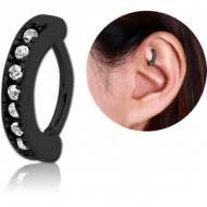 BLACK PVD COATED SURGICAL STEEL SWAROVSKI CRYSTAL JEWELLED ROOK CLICKER PIERCING