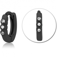 BLACK PVD COATED SURGICAL STEEL JEWELLED MULTI PURPOSE HUGGIE PIERCING