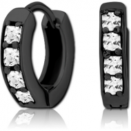 BLACK PVD COATED SURGICAL STEEL JEWELLED HUGGIES PAIR