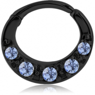 BLACK PVD COATED SURGICAL STEEL ROUND JEWELLED HINGED SEPTUM CLICKER