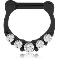 BLACK PVD COATED SURGICAL STEEL ROUND JEWELLED HINGED SEPTUM CLICKER