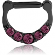 BLACK PVD COATED SURGICAL STEEL ROUND SWAROVSKI CRYSTALS JEWELLED HINGED SEPTUM