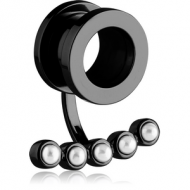 BLACK PVD COATED STAINLESS STEEL THREADED TUNNEL WITH SYNTHETIC PEARL PIERCING