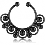 BLACK PVD COATED SURGICAL STEEL FAKE SEPTUM RING - 17 BALLS PIERCING