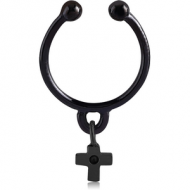 BLACK PVD COATED SURGICAL STEEL FAKE SEPTUM RING WITH CHARM - CROSS PIERCING