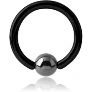 BLACK PVD COATED TITANIUM BALL CLOSURE RING WITH HEMATITE BALL PIERCING