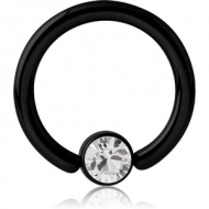 BLACK PVD COATED TITANIUM BALL CLOSURE RING WITH JEWELLED DISC
