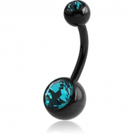 BLACK PVD COATED TITANIUM DOUBLE VALUE CRYSTAL JEWELLED NAVEL BANANA PIERCING
