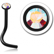 BLACK PVD COATED TITANIUM SWAROVSKI CRYSTAL JEWELLED CURVED NOSE STUD PIERCING