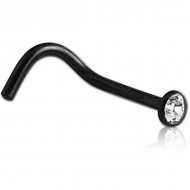 BLACK PVD COATED TITANIUM VALUE CRYSTAL JEWELLED CURVED NOSE STUD PIERCING