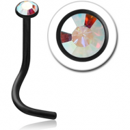 BLACK PVD COATED TITANIUM OPTIMA CRYSTAL JEWELLED CURVED NOSE STUD PIERCING