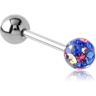 SURGICAL STEEL BARBELL WITH ONE EPOXY COATED CRYSTALINE JEWELLED BALL PIERCING