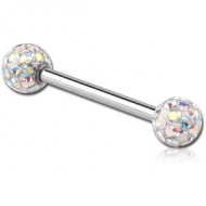SURGICAL STEEL BARBELL WITH EPOXY COATED CRYSTALINE JEWELLED BALL PIERCING