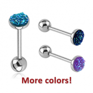 SURGICAL STEEL FLAT SYNTHETIC DRUZY CRYSTALS BARBELL PIERCING