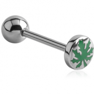 SURGICAL STEEL FLAT BARBELL - MARIJUANA LEAF