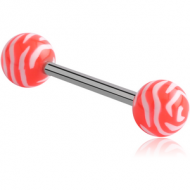 SURGICAL STEEL BARBELL WITH ACRYLIC ANIMAL PRINTED BALL PIERCING